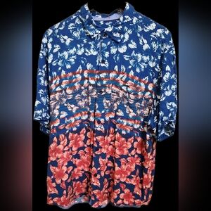 Tommy Bahama Veracruz Cay Flora and Stripes Camp SS Shirt XL Red White Blue